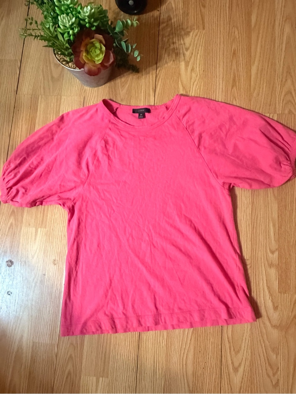 Women’s J. Crew Hot Pink Cotton, Puff Sleeve Short Sleeve Shirt AN180 XS